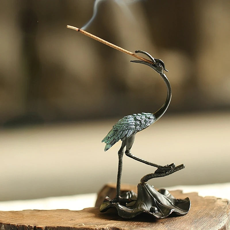 Antique Blue Crane Incense Holder