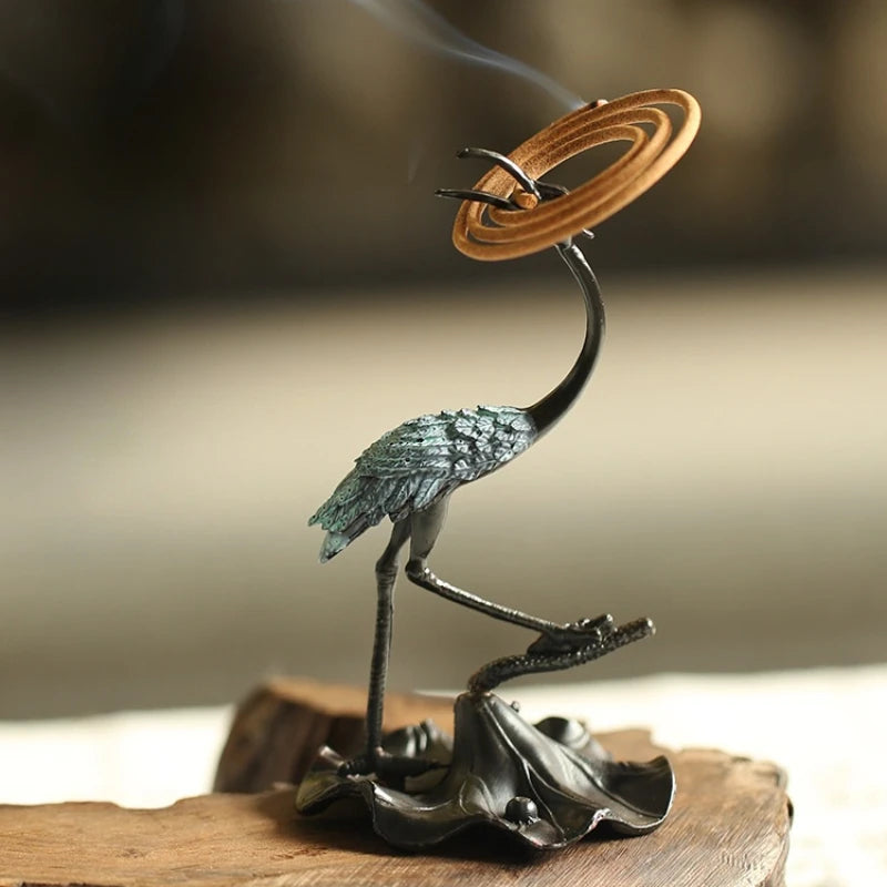 Antique Blue Crane Incense Holder